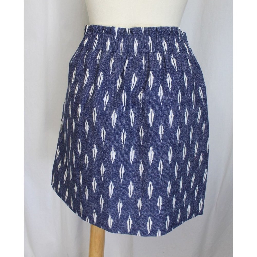 J CREW FACTORY PRINTED LINEN COTTON SIDEWALK MINI SKIRT BLUE SIZE 4  NEW 42251 - Picture 2 of 3